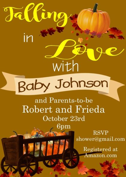 pumpkin wagon fall baby shower invitations
