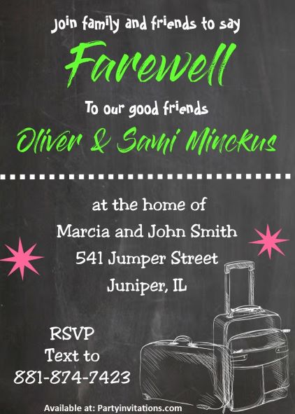 going away Party Invitation chalkboard Invitations