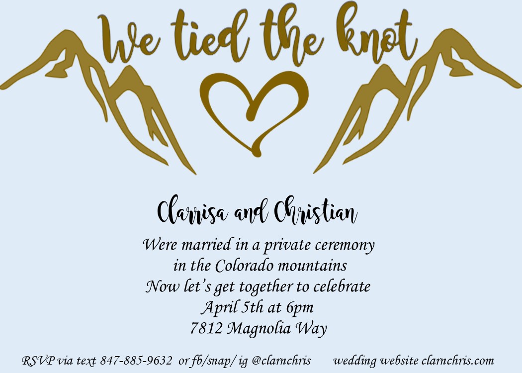 Mountain wedding eloped reception Only Party Invitations