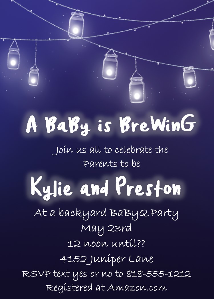 BabyQue Mason Jar Lights chalkboard Shower Invitations