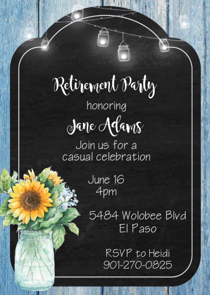 BBQ letterboard on wood retirement Party Invitations