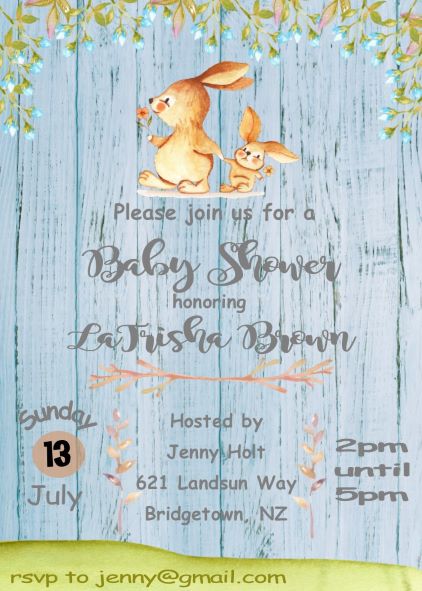 Rustic Bunny Girl Baby Shower Party Invitation