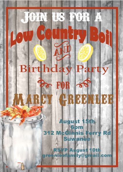 Low Country Boil Party Invitations