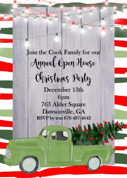 Truckin Home Christmas Open House Party invitations