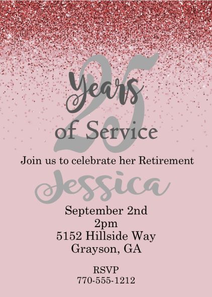 Pink with Glitter Retirement Party Invitations