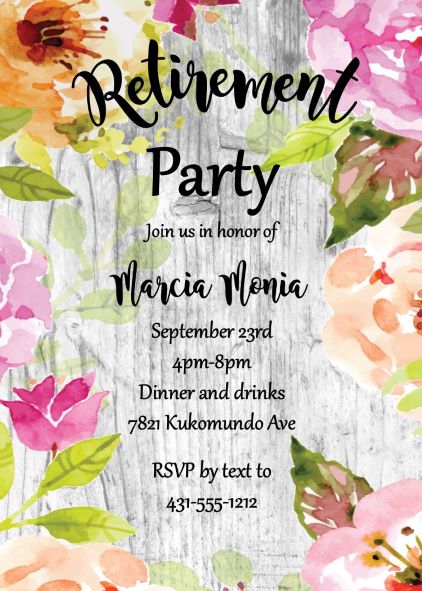 Floral on wood Retirement Party Invitations