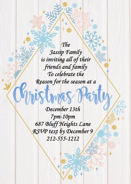 2859 Snowflakes on Shiplap Christmas Party Invitations