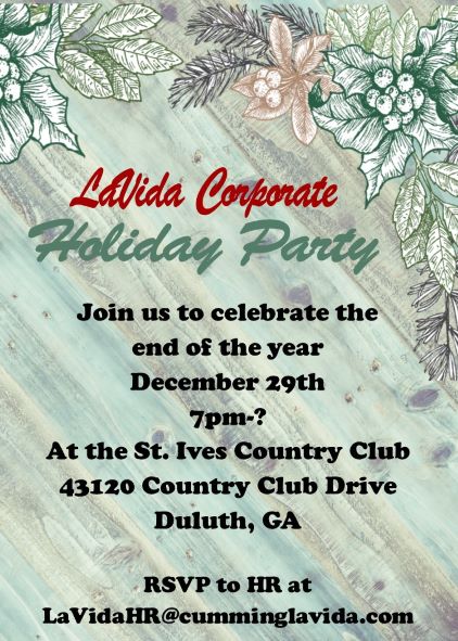 Holiday Greens on Wood Christmas Corporate Party Invitations