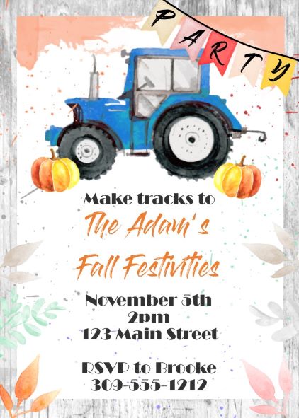 Tractor Fall party invitations