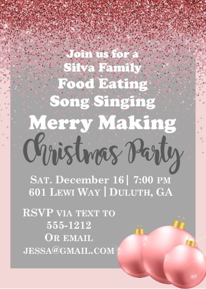 Pink and Grey Christmas Party Invitations