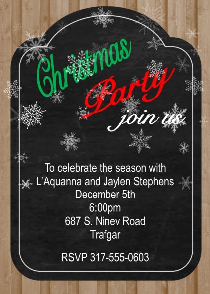 Chalkboard and snowflakes Christmas Party Invitations