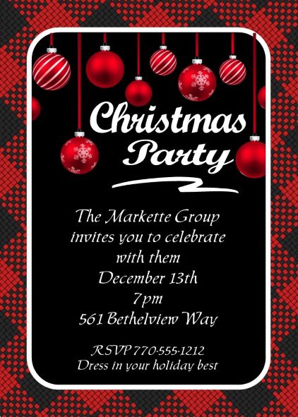 Plaid and bulbs Christmas Party Invitations