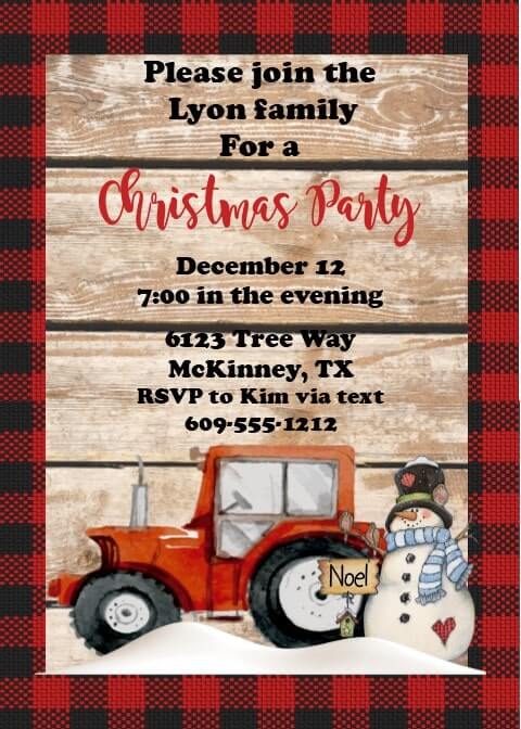 Christmas Tractor Party Invitations