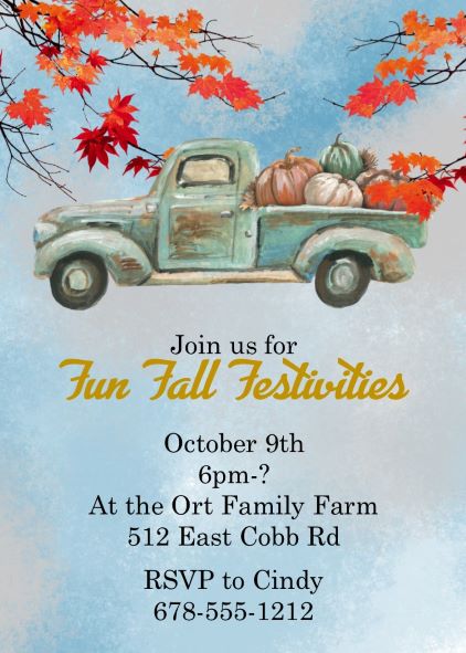 Fall pumpkin haul party invitations