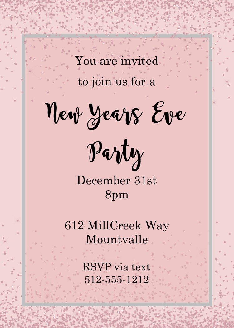 Pink and Glitter New Years Eve Party Invitations