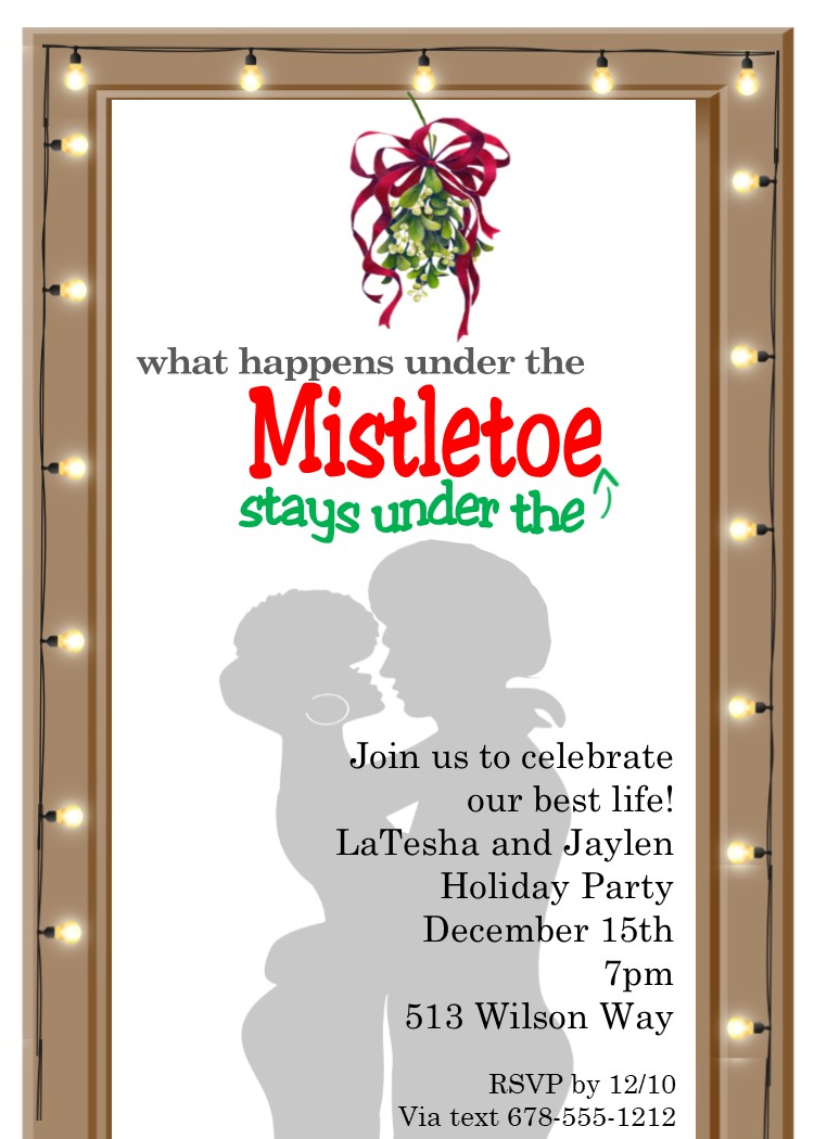 Kissing Couple Mistletoe Christmas Party Invitations