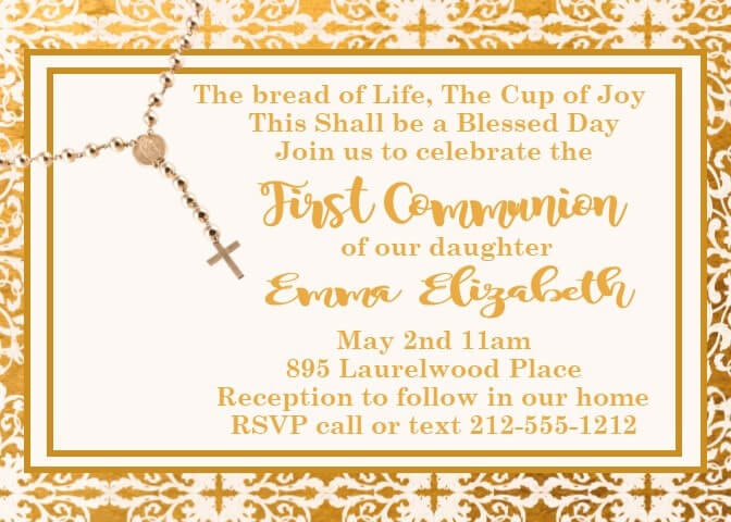 Golden First Holy Communion Party Invitations