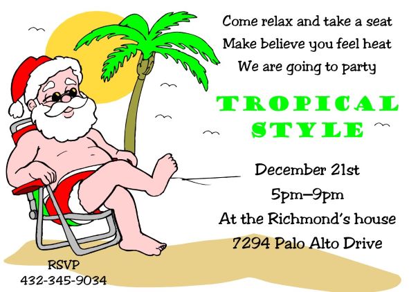 Tropical Christmas Santa Holiday Party Invitations
