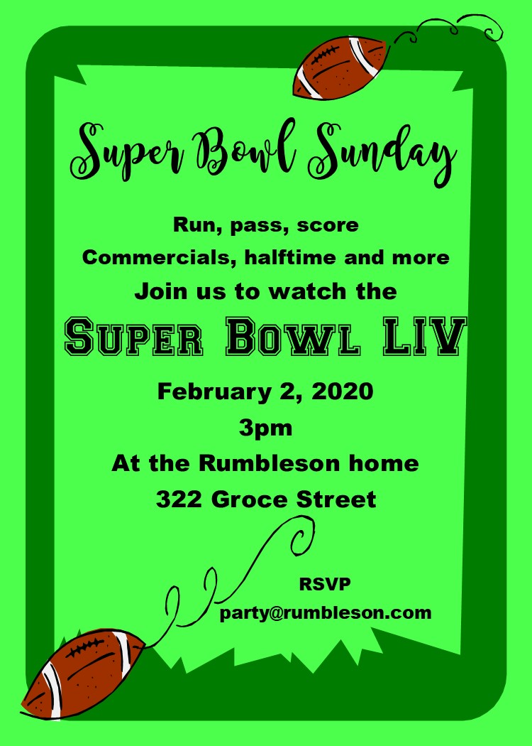 Super Bowl Party Invitations 2019 Football