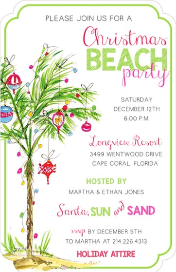 Holiday palm tree tropical holiday party invitations Christmas