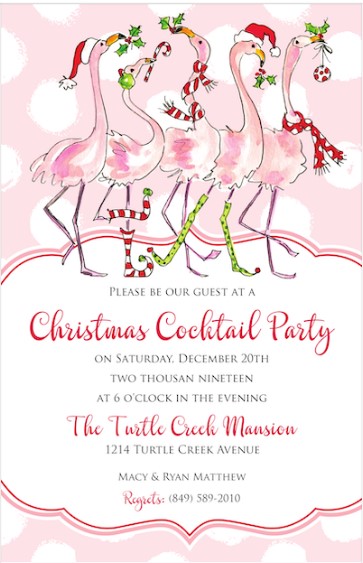Festive Flamingos tropical holiday party invitations Christmas